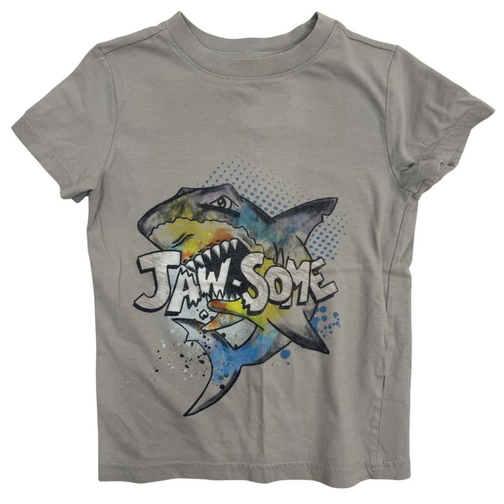 Cat & Jack Gray Jaw-Some Shark Graphic T Shirt Size XS 4/5